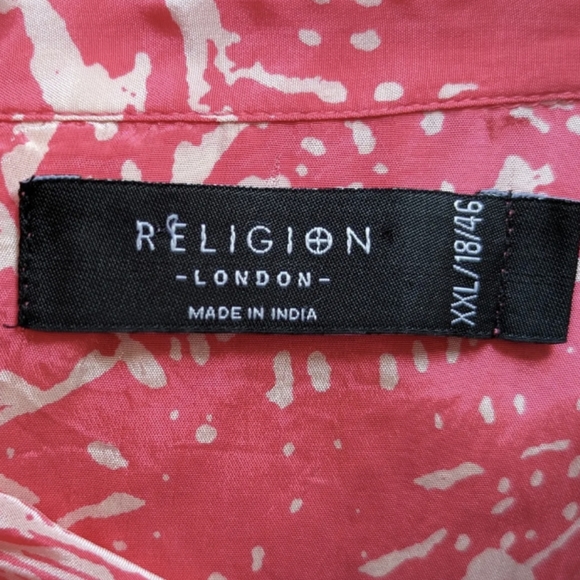 Religion Pink Zebra Retro Graphic Button Shirt Maxi Silky Dress | Size XXL / 18 - Picture 2 of 9